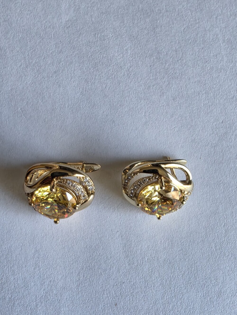✨ Gold Plated Yellow Crystal Statement Earrings CZ Accents Luxury Style - Picture 3 of 6